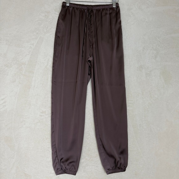 Uniqlo Pants - UNIQLO Women's Satin Jogger Pants Drawstring Waist Brown XS Luxury Glam Lounge
